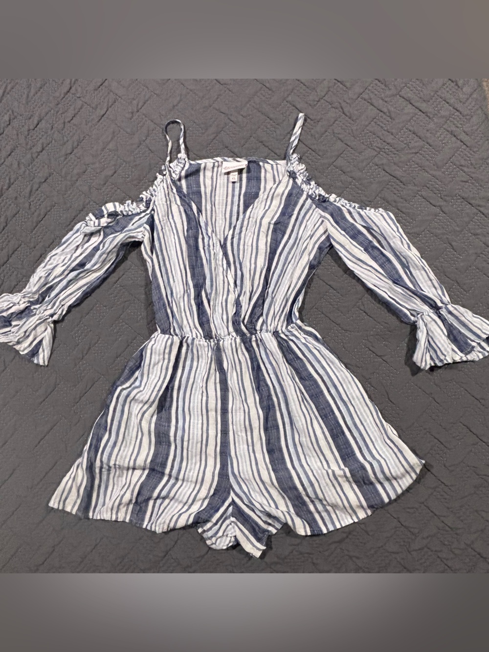 Shyanne Blue & White Striped Cold-Shoulder Romper